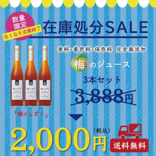 【在庫処分SALE!】数量限定・送料無料!3888円→2000円　梅のしずく　3本セット